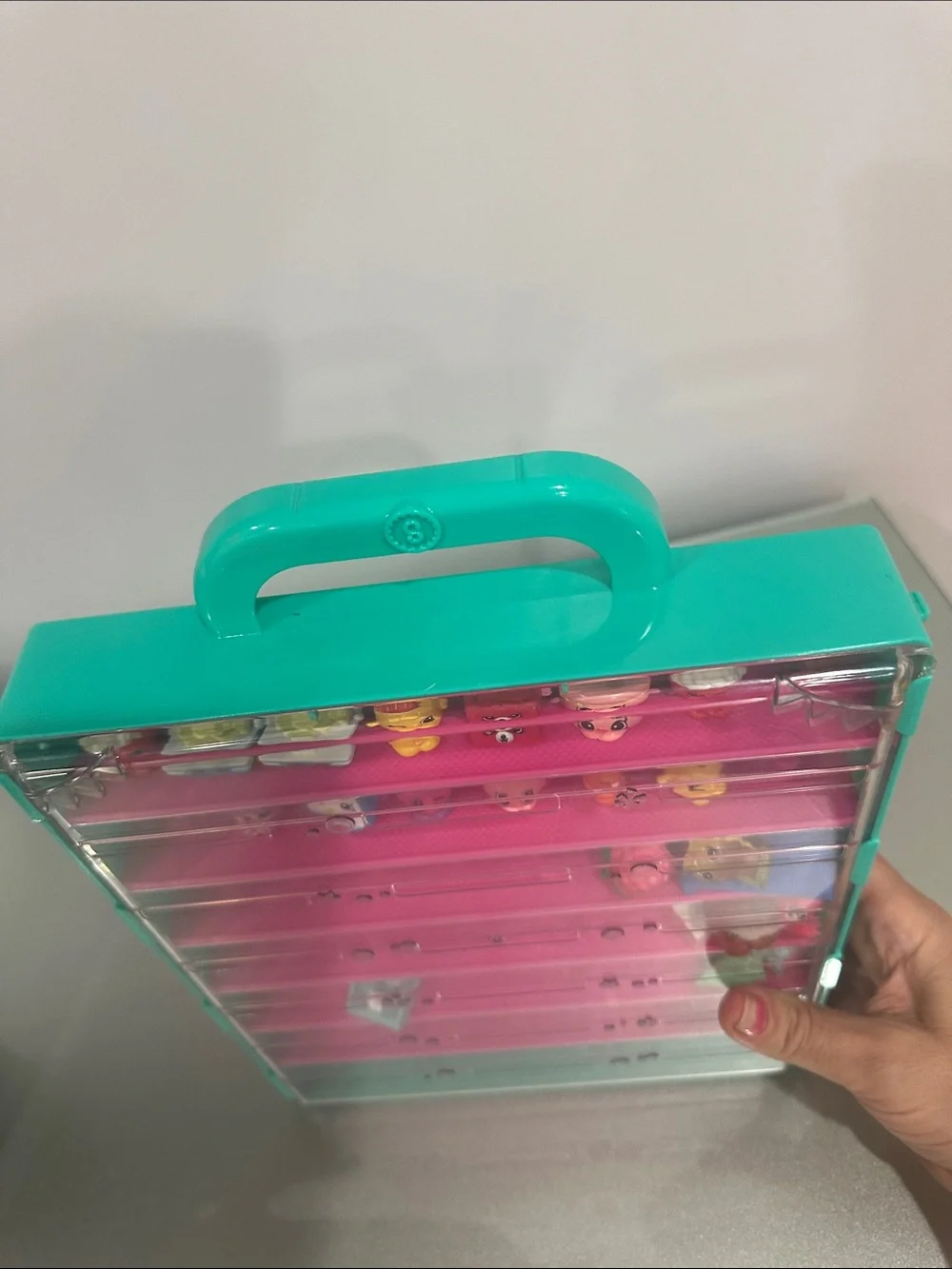Shopkins Teal Storage Case with Pink Shelves and Mini Figures